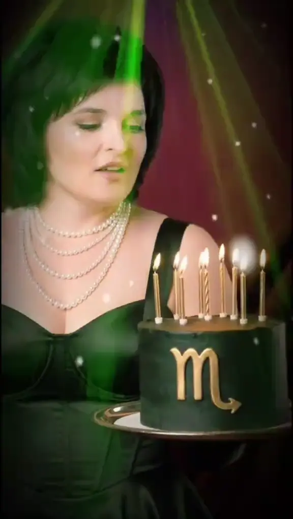 AI birthday video — a Scorpio cake under a purple light