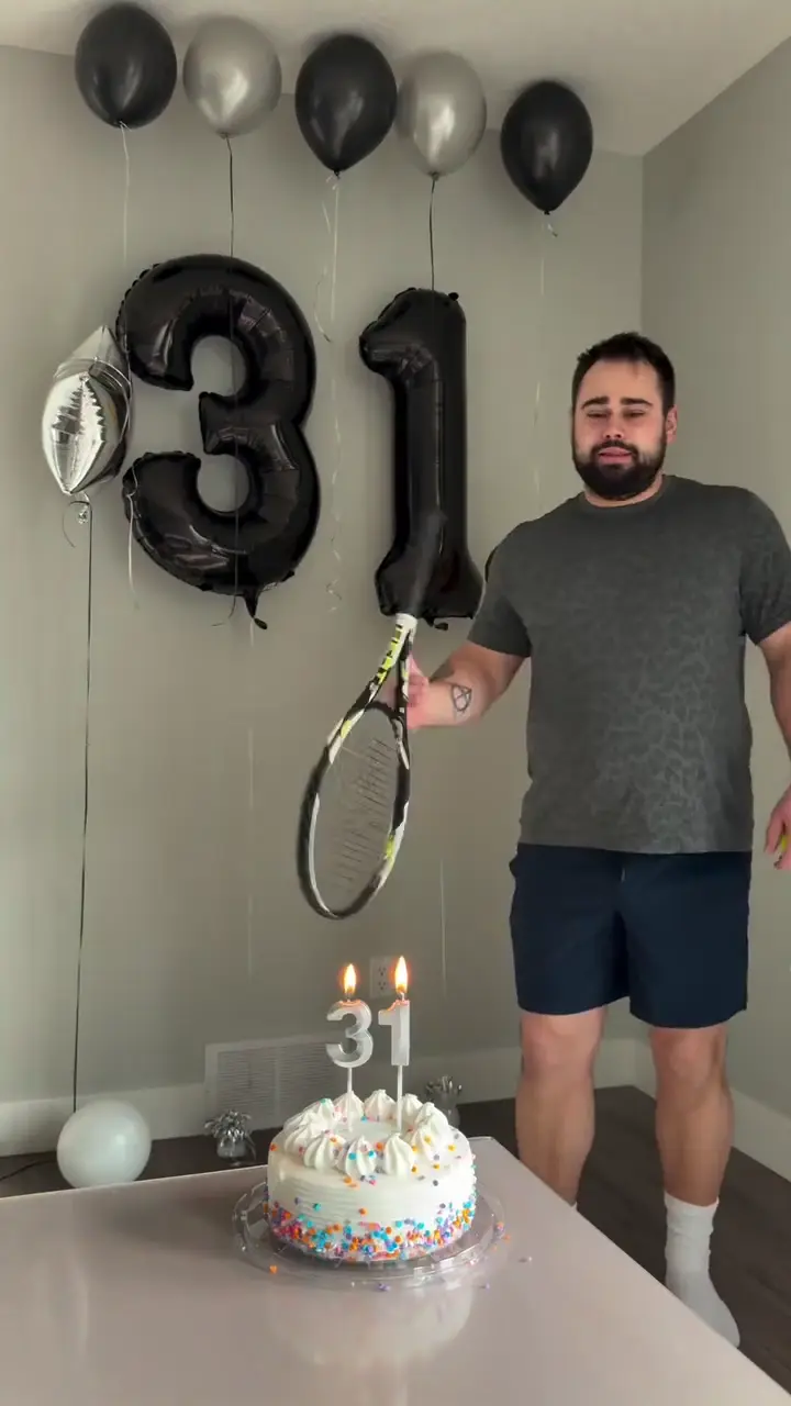 Funny birthday video — candles out with a tennis serve